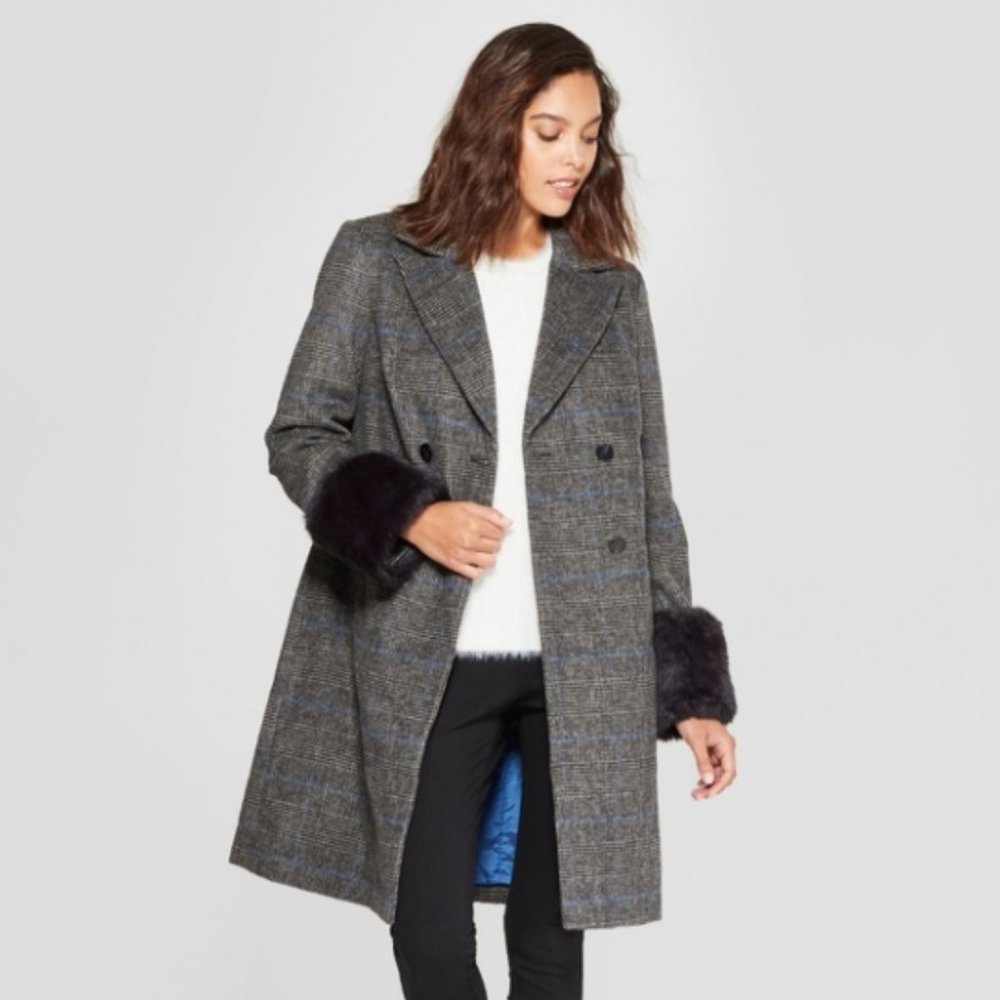 A New Day -Women's Plaid Double Breasted Coat